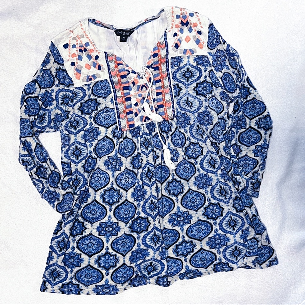 Embroidered Detail Long Sleeve Blouse Lucky Brand XL